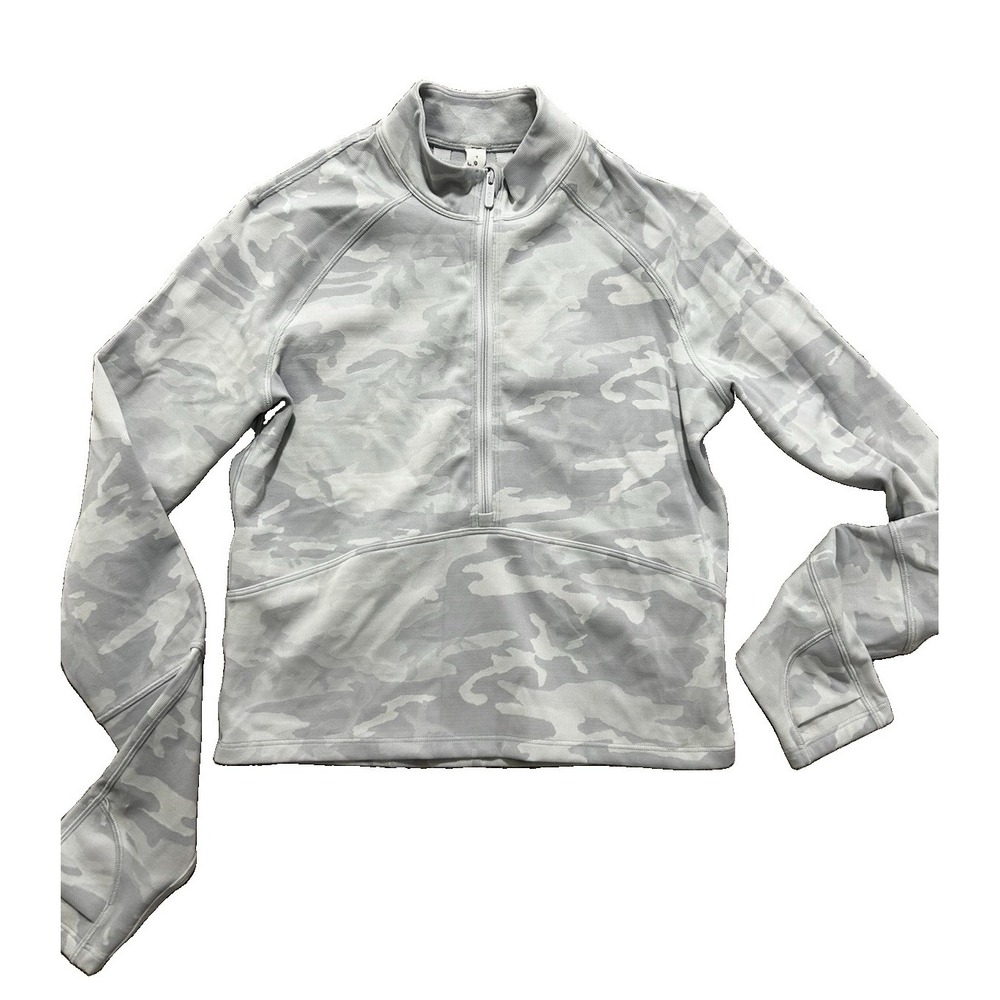Lululemon Pace Pursuit Long Sleeve 1/2 Zip Size 4 Gray White Camo Ribbed Luxtrem